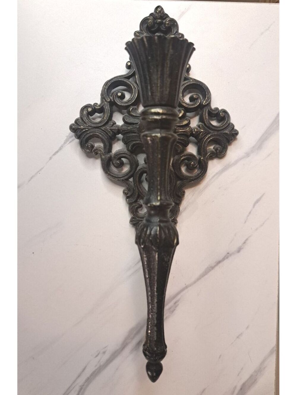 Vintage Ornate Black and Gold Ornate Gothic Cast Iron Wall Sconce